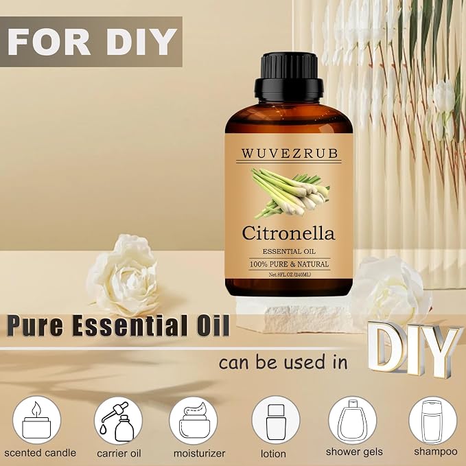 Citronella Essential Oils, 240ML Pure and Natural Essential Oil for Aromatherapy Diffuser - Citronella /8 Fl Oz