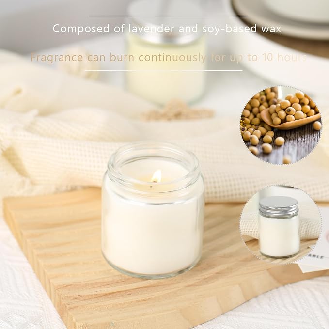 24 Pcs 4 Oz Mason Jar Candles, Lavender Scented Soy Candles Bulk Set for Stress Relief and Relaxation, Great Favors for Wedding, Christmas, Housewarming Gifts (Silver, Lavender, 24)