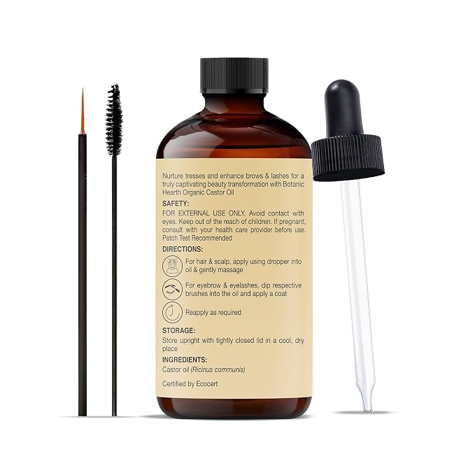 Botanic Hearth Castor Oil & Hair Treatment Oils 4 Fl oz| 100% Pure & Natural, Cold Pressed |For Hair, Eyelashes & Eyebrows | Hexane Free, Fast Absorbing | With Applicators & Dropper | All Hair Types
