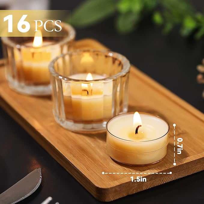 Vanilla Scented Beeswax Blend Tealight Candles – 16 Pack, 4-Hour Burn, Natural Soy & Beeswax Tea Lights, Non-Toxic Small Scented Tea Candles for Home, Aromatherapy & Ambiance