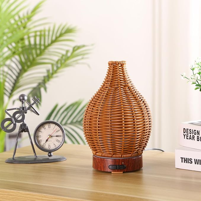 Handwoven Essential Oil Diffuser, Aromatherapy Diffuser for Home Office Decor, Birthday Gifts for Women, Moms and Grandmas Cool Mist Humidifier with 7-Color Lights, Waterless Auto-Off Air Diffusers