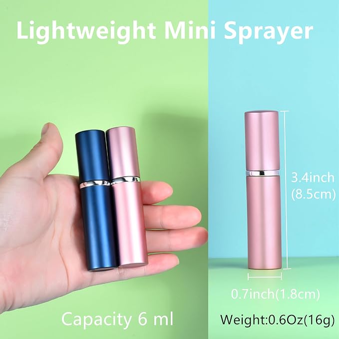 5 Pcs Mini Refillable Perfume Bottle, 6ml/0.2oz Portable Travel Perfume Atomizer Empty Cologne Sprayer for Traveling and Outgoing with Tool