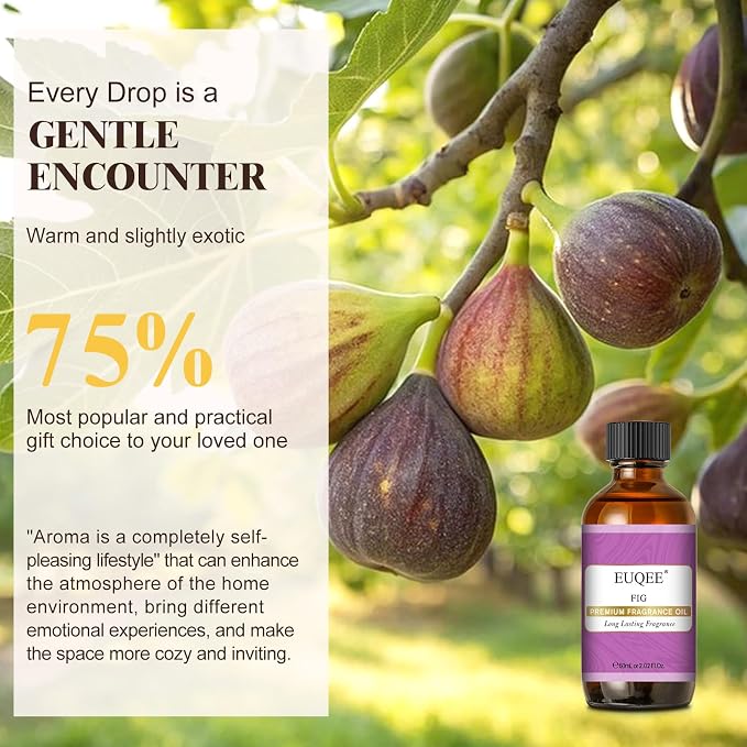 EUQEE Fig Fragrance Oil, Premium Fig Essential Oil 2.02 Fl oz with Glass Dropper for Diffusers, DIY Bath Bombs, Candle Making - 60ML