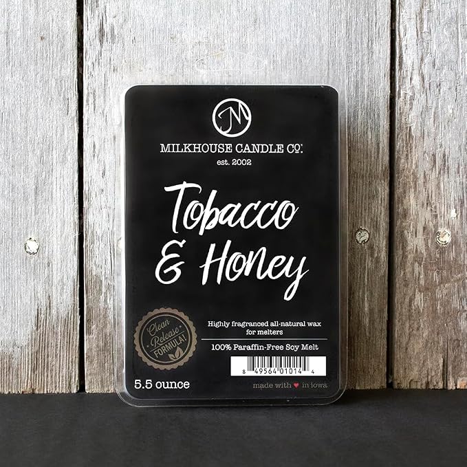 Milkhouse Candle Company Tobacco & Honey Soy Wax Melts - Cashmere & Honey | Amber | Sandalwood Scented - 5.5 oz, Hand-Poured, Premium Fragrance Oil, Made in the USA