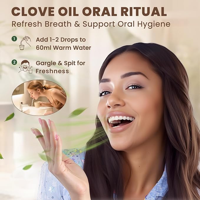 HIQILI 1 Fl Oz Clove Oil for Teeth and Gums, Oral Care, DIY Clean Spray, Aromatherapy - 30ml