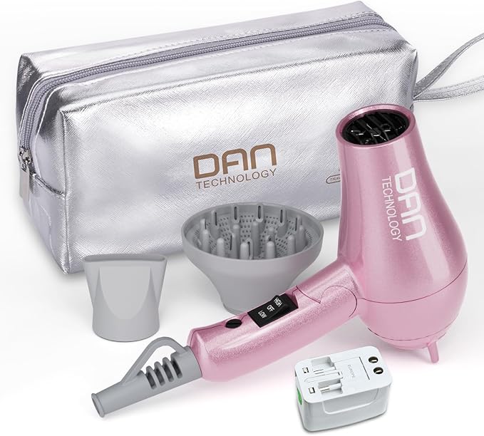 DAN Auto Dual Voltage Hair Dryer,Hair Blow Dryer,Compact Folding Blower,Small hairdryer with Diffuser & Concentrator,Portable Dryer with Multi-Function Plug Adapter,Travel hairdryers for Women