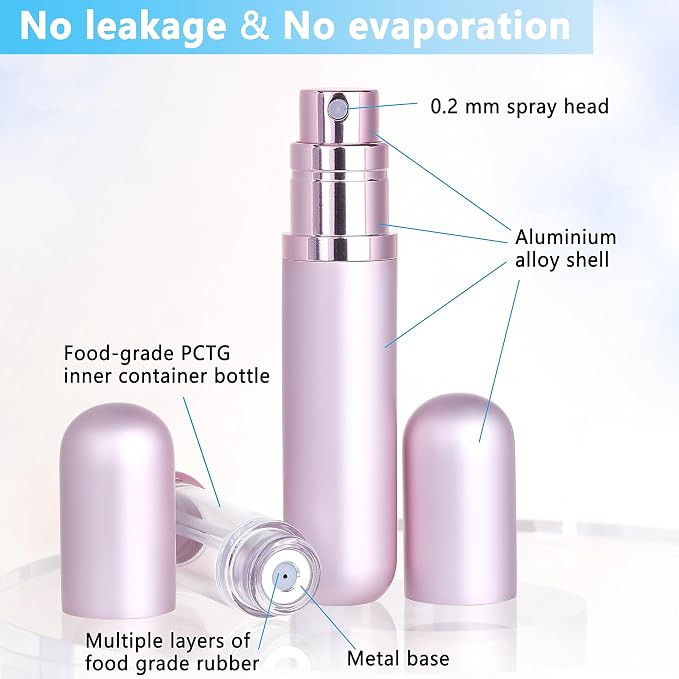 Travel Refillable Perfume Atomizer Bottle 5ml Leakproof Travel Perfume Refillable Bottle (Pink)