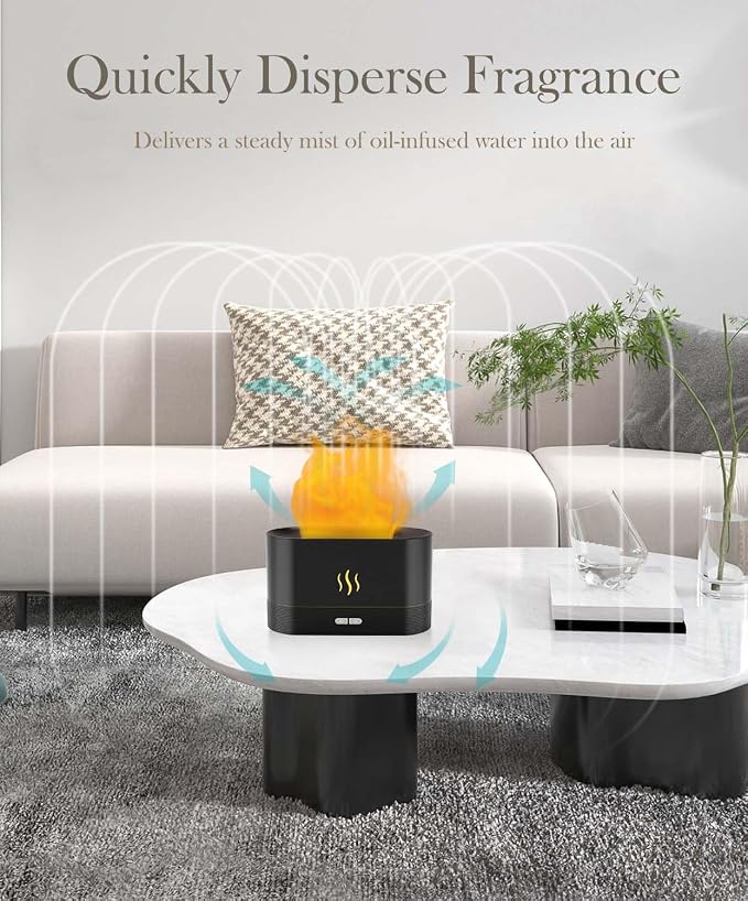 Aegci Essential Oil Diffuser,Humidifier with 7 Colors Flame Light,180ml Air Humidifiers for Bedroom, Home, Office, Gifts - Portable,Auto-Off Protection,4 Modes Mist(Black)