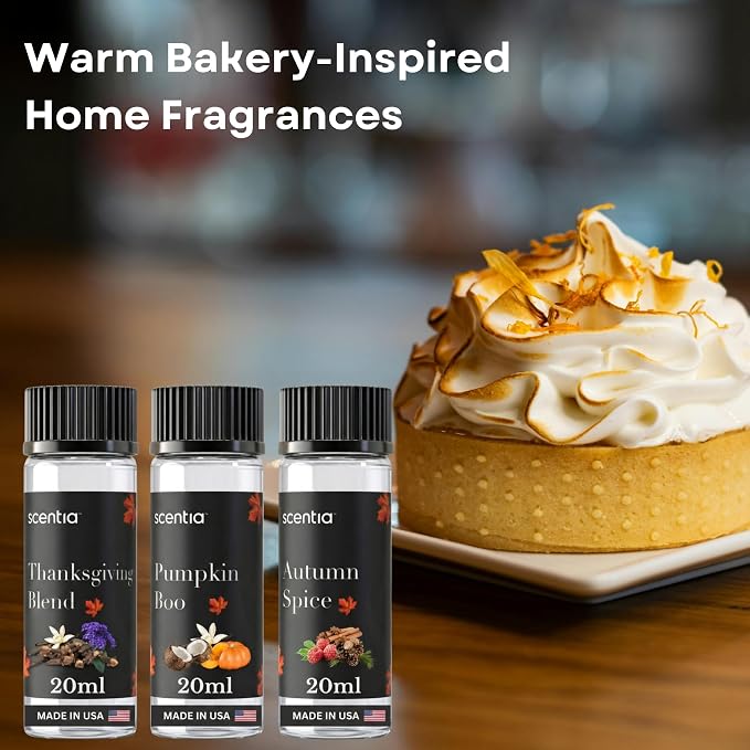 Scentia Pumpkin Vanilla Bakery Aromatherapy Diffuser Oil Collection – Essential Oil Blend for Candles, Home & DIY Cozy Scents 3x20ml Discovery Set