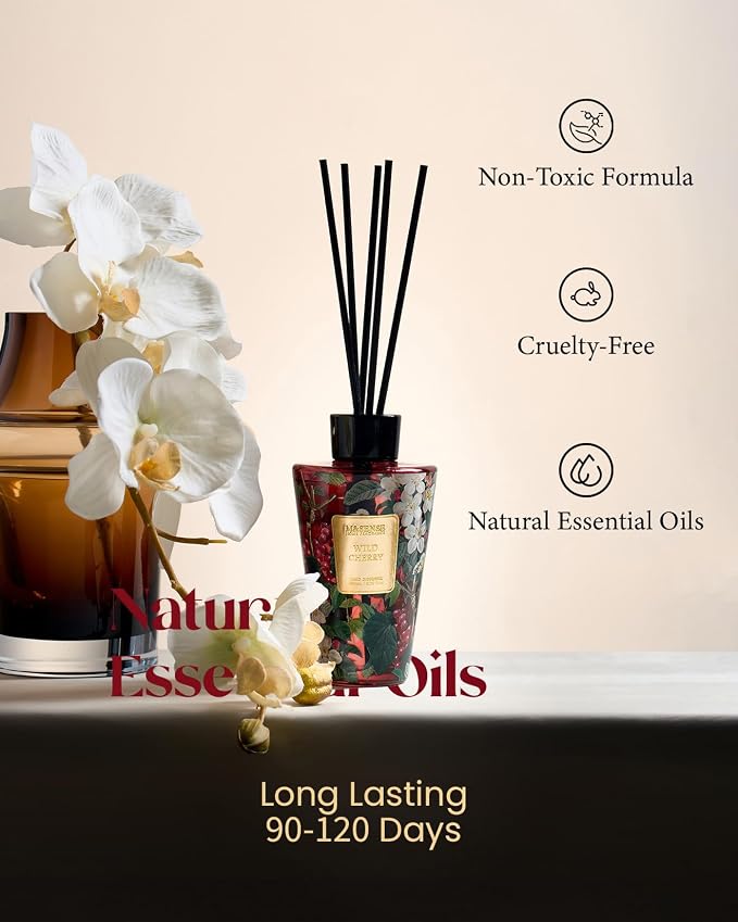 M&SENSE Wild Cherry Reed Diffuser Set - 8.79fl oz Home Fragrance Non-Toxic Natural Bathroom Diffuser with Sticks, Air Freshner Gifts for Bathroom Bedroom Home Decor