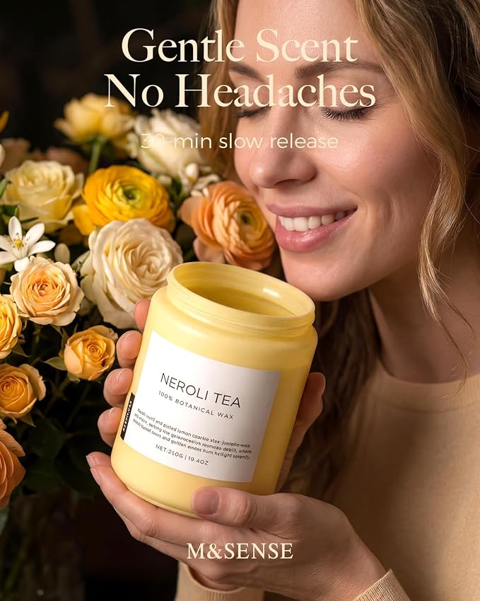M&SENSE Neroli Tea Scented Candle, 19.4oz 110 Hours Long Lasting Burn 2 Wick Non Toxic Natural Soy Wax Candle for Women, Slow Burning Home Fragrance Gifts for Stress Relief & Relaxing