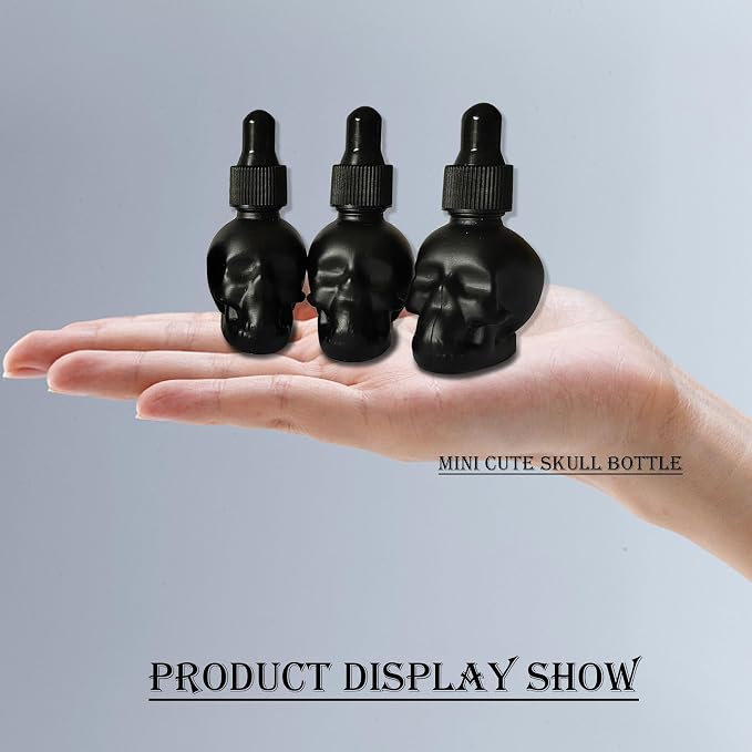 7 pcs Set 10ml Mini Skull Glass Dropper Bottle Leakproof Essential Oils Bottle for Storage and Travel (7pcs black skull bottle)