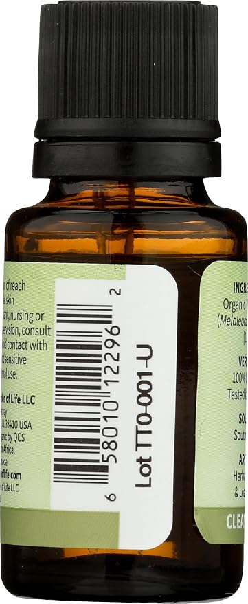 Garden of Life Tea Tree Essential Oil – 100% Pure Essential Oil for Diffuser, Aromatherapy, Meditation, Purifying and Refreshing, USDA Organic, Non-GMO, 0.5 fl oz