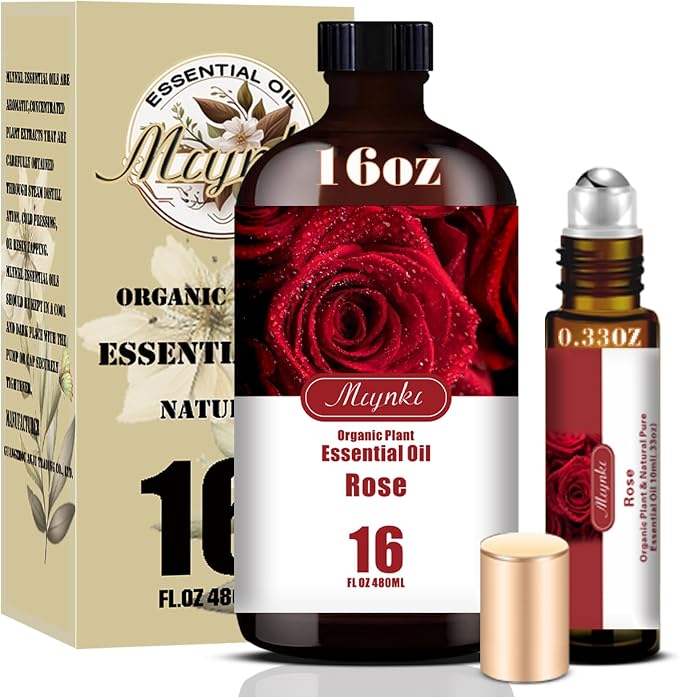 Rose Essential Oil, Rose Oil for Skin Care, Massage, Diffuser, Humidifier, DIY Soap, Candle, Bath, Yoga, Gift Ready,Rose Fragrance Oil - MLYNKL Essential Oils (16.33 fl oz / 490ml)