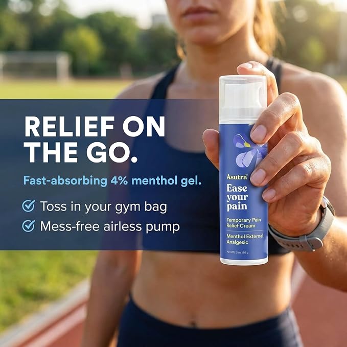 ASUTRA Relief Cream, Cooling Sensation, Temporary Relief from Muscle Discomfort and Soreness, 4% Menthol, Arnica Montana, MSM, 3 oz
