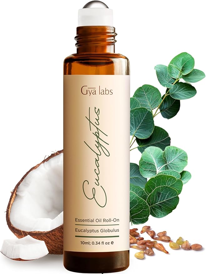 Gya Labs Eucalyptus Essential Oil Roll On - 0.34 Fl Oz - Travel Size Roller for Camping, Skin, Aromatherapy Relief, Convenience