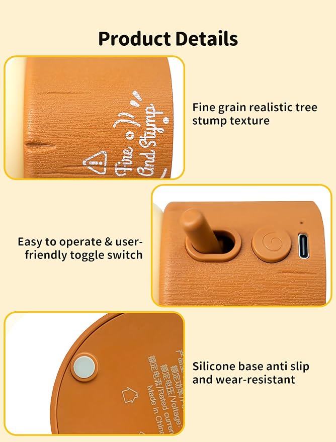 Stump Fire Night Light, Flameless Candles Lamp, Rechargeable Silicone Flame lamp, Portable Campfire Light, Cute Night Light for Bedroom, Outdoor, Camp, Funny Gifts for Kids Teens Adults
