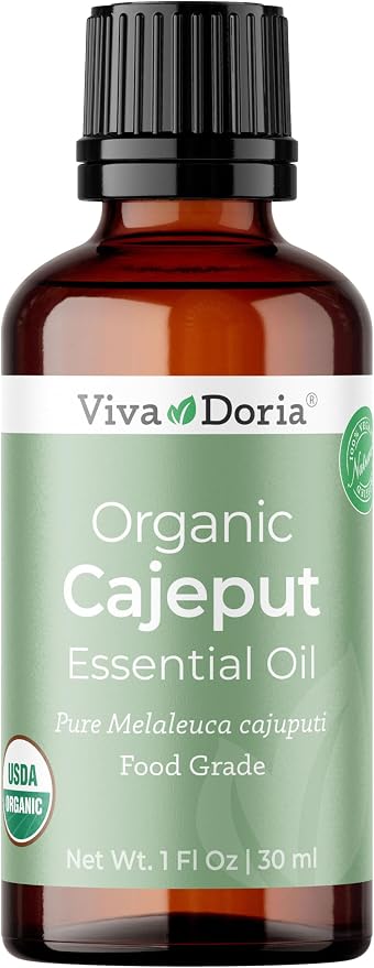Viva Doria Cajeput Essential Oil, USDA Certified Organic Cajeput Oil, 100% Pure, Natural Essential Oil, Undiluted, for Aromatherapy | Food Grade, 30 mL (1 Fluid Ounce)