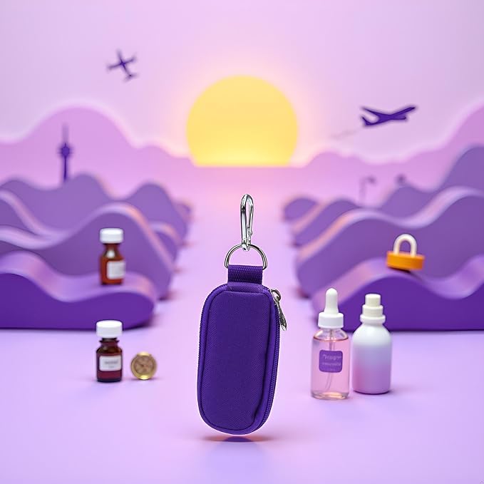 1Pc Purple (Without Bottle) Portable Small Essential Oils Keychain Pouch Kit for 5/10/15ml Carrying Travel Bag for Oil Bottles Travel Cases Tools and Accessories