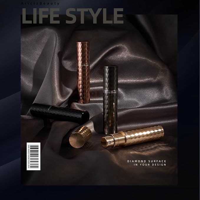 Travel Perfume Refillable Atomizer 0.17fl.oz/5ml. Cologne Pocket Recyclable Portable Sprayer Bottle. Mini Scent Pump Case Dispenser Container (BLACK)