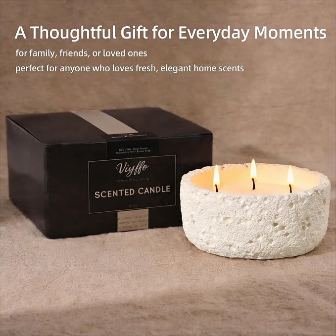 Viyffo 20oz Large Citronella Candles Outdoor, 3 Wick Citronella Candle, Non Toxic Soy Candles for Women, Matte Ivory Ceramic Jar, Outdoor Candle for Patio, Porch, Backyard, Deck & Summer Decor