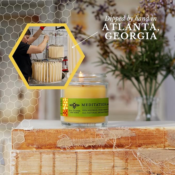 Big Dipper Wax Works Beeswax Aromatherapy Candle, Meditation - Cedarwood & Balsam, 100% Natural, Apothecary Glass, 20-Hour Burn, Relaxation & Calm, 2" x 2.5"
