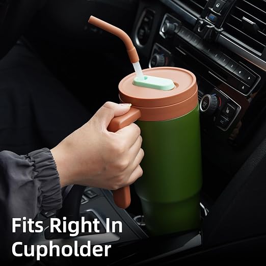 Konokyo Insulated Tumbler with Handle and Straw,40 OZ Vacuum Stainless Steel Water Bottle Travel Mug Metal Cup with Fruit Diffuser,Forest Green