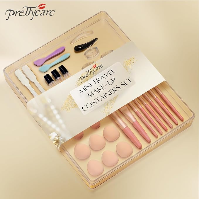Gifts for Women - PrettyCare 38 Pcs Mini Travel Makeup Containers Set, Small Empty Container & TSA Approved Travel Bottles Kit with Brushes, fLeak-Proof Cosmetic Jars & Bottles for Travel, and Sample