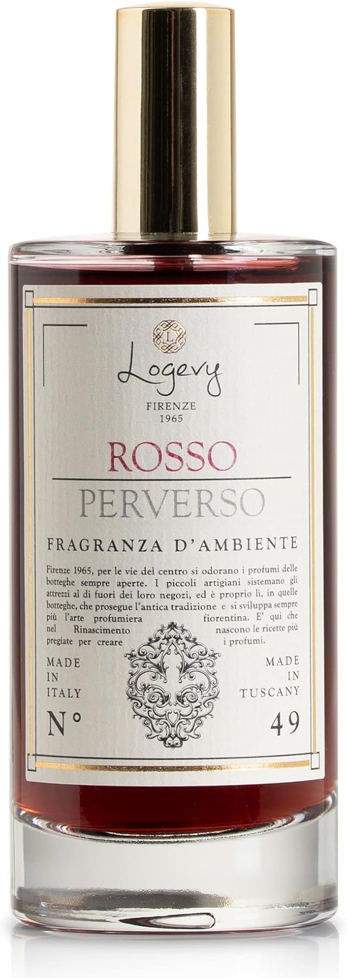 Logevy Firenze 1965 Rosso Perverso – Perverse Red Luxury Home Fragrance Spray from Master Perfumer in Italy with Floral & Fruity Notes to Captivate The Senses & Enliven Any Room – 100ml