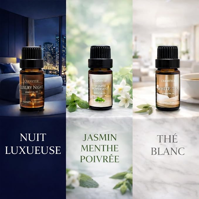 Hotel Collection Essential Oils for Diffusers for Home-6x10ml Luxury Scented Oil Set with Luxury Night,Jasmine Peppermint,White Tea,Citrus Happiness,My Way,Hotel Lobby,Gift for Women and Men