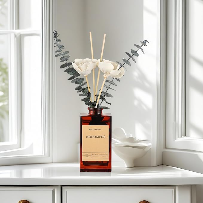 Reed Diffuser Set with Flower, 5.07oz Gardenia Jasmine Tea Diffuser Stick Scent of Fragrance Essential Oil,for Bathroom Diffuser Home Bedroom Office Décor