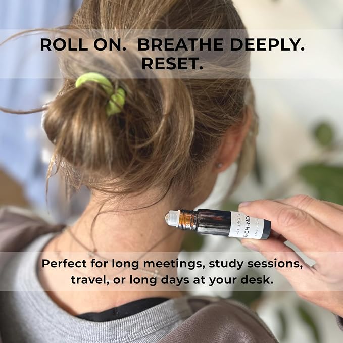 Tech-Neck Essential Oil Roll-On – Peppermint, White Camphor, Wintergreen & Scotch Pine Blend – Natural Aromatherapy for Energy, Focus & Refreshing Neck Relief – 10ml Roll-On