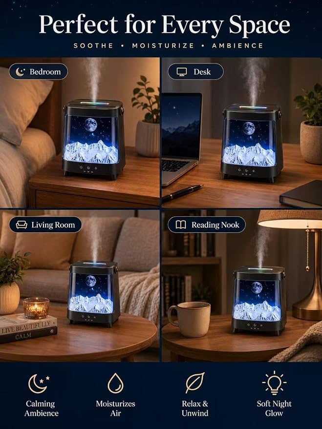 Starry Aroma Diffuser with Remote Control, 200ml Quiet Small Essential Oil Diffuser with 7 Color Soft Glow Night Light, 2 Mist Modes, 3 Timers, Auto Shut-Off, Home Relaxation Gift for Girls Women