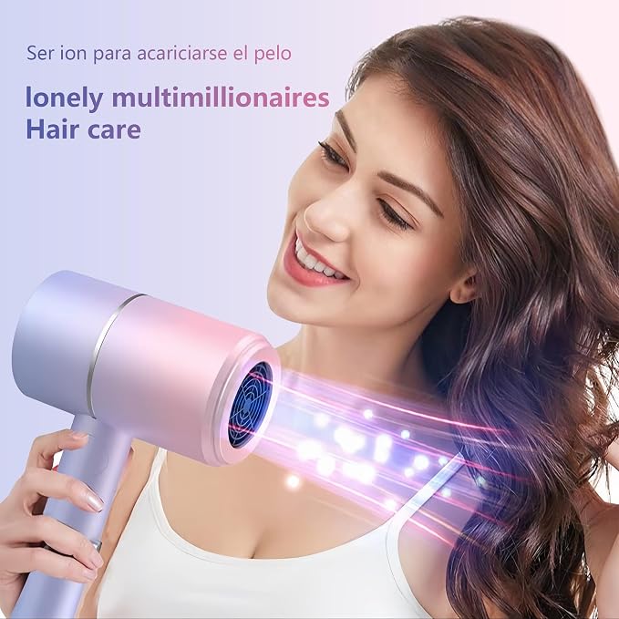 Foldable Ionic Hair Dryer with Diffuser, 800W Fast Drying Blow Dryer, 38000 RPM, Lightweight, Pink Blue, for Home & Travel (Pink Blue)
