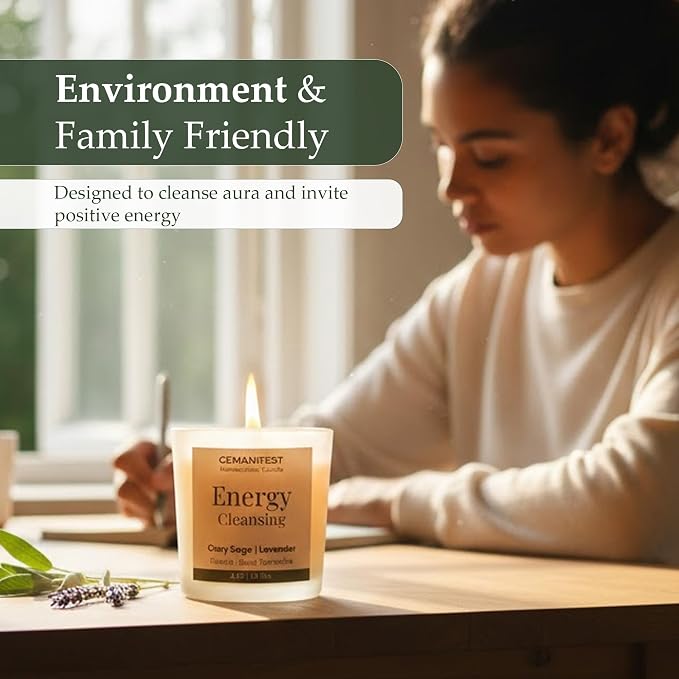 Energy Manifestation Crystal Candle, Non Toxic Soy Candle for Cleansing House Negative Energy, Valentine's Gift for Her/Him, Women's Wellness & Spiritual Healing