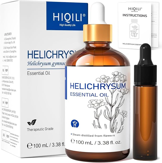 HIQILI Helichrysum Essential Oil for Skin Nourish, Relieve Fatigue in Body Massage, Reduce Fine Line and Wrinkle, Aromatherapy Diffuser, DIY Floral Scented Gift -100ML