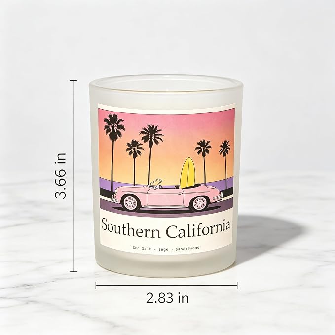 SoCal Sunset Scented Candle, Sea Salt & Sage & Sandalwood, Southern California Gifts, California Gifts, Coastal California Souvenirs, 100% Soy Wax, 7OZ