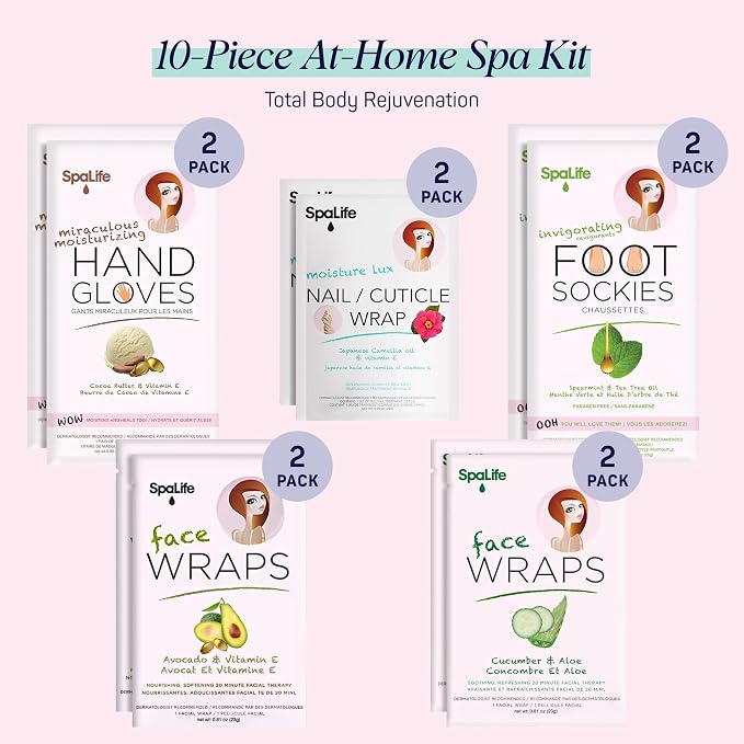 SpaLife 10 Piece Korean Face Mask & Moisturizing Hand Gloves Set | Foot Mask Socks for Dry Cracked Hands & Feet | Korean Skincare Cuticle Repair Mask Women | Self Care Gifts for Women | 10 Pack