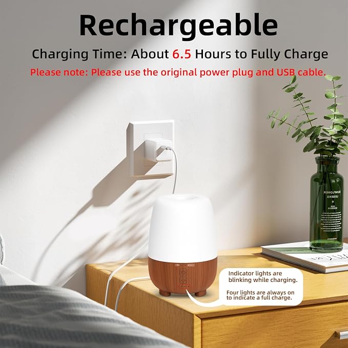 SPLITSKY Rechargeable Battery Essential Oil Diffuser 150ML, Portable Cordless Aromatherapy Diffuser, 7-Color LED Light, 7 Hours Run Time, Quiet Design, Safe Auto Shut-Off, for Office, Home, Outdoor