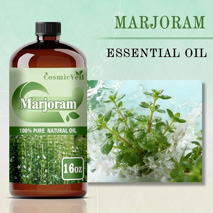Marjoram Essential Oil Marjoram Oil for Aroma Diffuser,Humidifier,Home Fragrance,Cleaning,Body Care,Massage,Yoga,DIY Candle,DIY Soap CosmicVeil（Marjoram，16 Fl Oz (Pack of 1)）