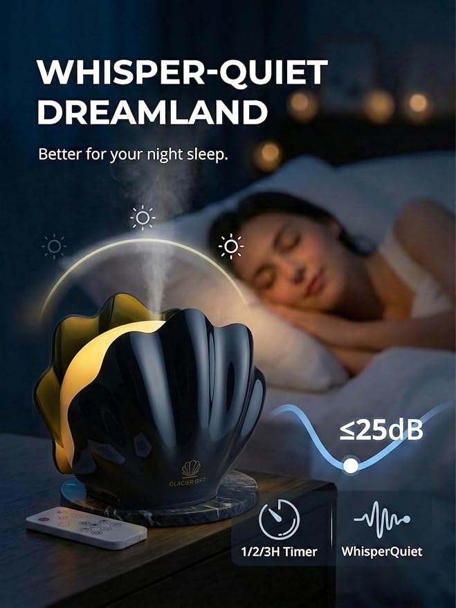 Essential Oil Diffuser 260ML, Shell Aroma Diffuser with Remote Control Humidifier with 7 Colors LED Night Light for Bedroom Home Relaxation (Black)