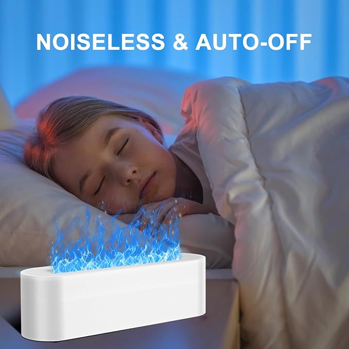 Flame Essential Oil Diffuser, 250ml Aromatherapy Humidifier with Sound-Reactive 7-Color LED Flame, Ultra-Quiet Cool Mist Maker, Remote, Timer, Auto-Off for Home, Bedroom, Office (White)