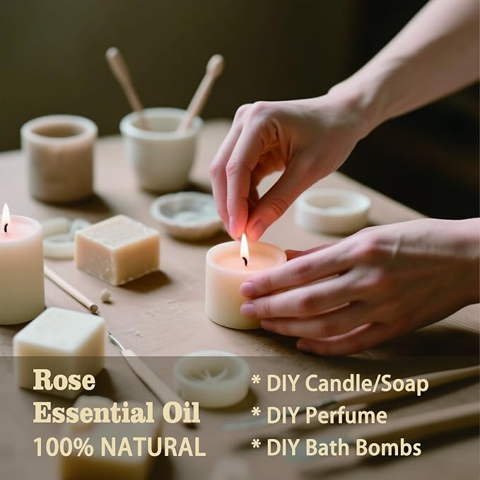 Rose Essential Oil, Rose Oil for Diffuser, Humidifier, Skin Care, Massage, DIY Soap, Candle, Bath, Yoga, Relaxation, Gift Ready, Rose Fragrance Oil - MLYNKL Essential Oils (8.33 fl oz / 250ml)
