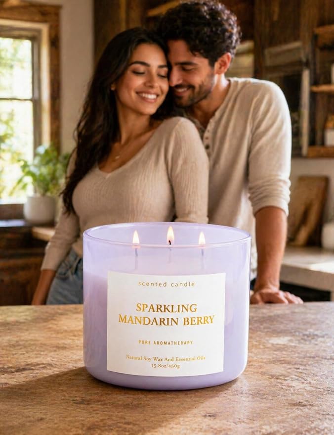 Sparkling Mandarin Berry 3-Wick Soy Summer Scented Candle for Home, 15.8oz | Grapefruit, Peach, Raspberry & Strawberry Notes, Fresh Citrus, Clean Burn, Bright Uplifting Scent, Gift for Women & Men