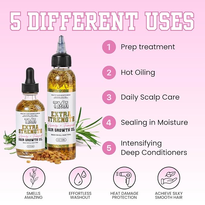 The Mane Attraction Extra-Strength Herbal Hair Growth Oil, Rosemary & Fenugreek Blend, Castor & Vitamin E Infusion, Scalp-Nourishing for All Hair Types, 2 Fl Oz