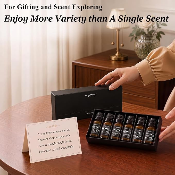 URPOWER Hotel Collection Diffuser Oil - 6 Premium Scents for Diffusers 10ml/0.34 fl oz Essential Oils Set for Diffusers for Home - Inspired by Baccarat Westin My Way Pure White Tea and Other Hotel