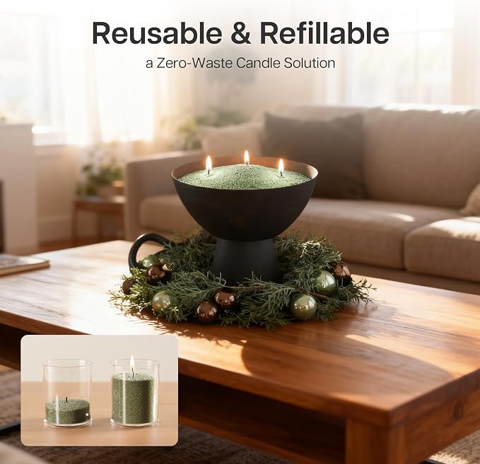 comforder Scented Candle Sand with Wicks, Pearled Candle, Wax Granules, 14oz Sand Wax Granules + 4 Wicks (Moss Green, Pine)
