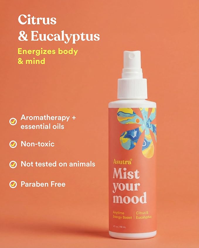 ASUTRA Multi-Use Essential Oil Aromatherapy Spray (Citrus & Eucalyptus), 4 fl oz – Mist for Face, Body, Rooms & Linens – Car, Fabric, and Bathroom Freshener