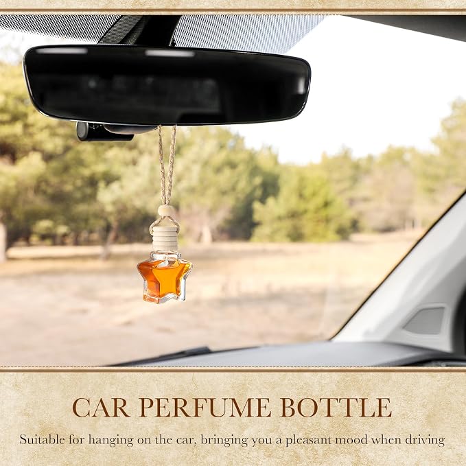 BBTO 50 Pcs Hanging Car Air Freshener Car Diffuser Bottles Empty Glass Perfume Bottle Freshener Diffuser Bottle Pendant for Essential Oil Fragrance Aromatherapy Ornament(Star)