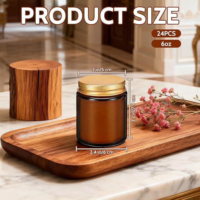 24 Pack 6 oz Mahogany & Teakwood Scented Soy Candles, Bulk Glass Jar Aromatherapy Candles, Long Lasting Soy Wax Candles for Home, Wedding, Party & Stress Relief